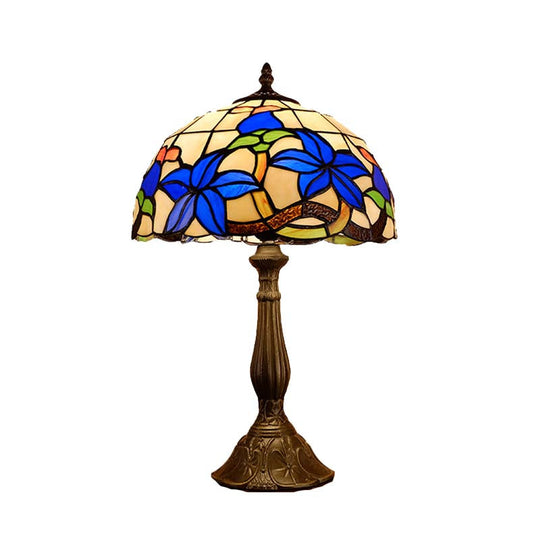 Valentina - Bronze Stained Glass Nightstand Lighting Dome 1 Light Tiffany Night Table With Gardenia