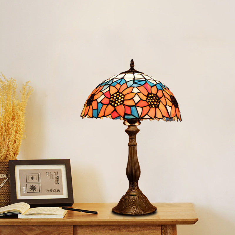 Arrakis - Baroque Bowl Shade Table Light 1 - Bulb Hand Cut Glass Sunflower Patterned Nightstand
