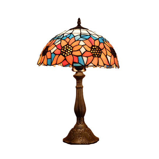 Arrakis - Baroque Bowl Shade Table Light 1 - Bulb Hand Cut Glass Sunflower Patterned Nightstand