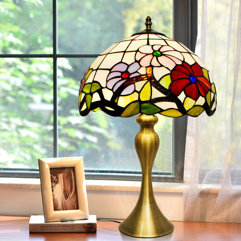 Valerie - [Tiffany Tiffany Bowl Night Table Lighting 1 - Light Stained Art Glass Desk Lamp In Gold