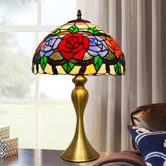 Sadie - Baroque Cut Glass Rose Night Light 1 Gold Finish Desk Lighting With Bowl Shade