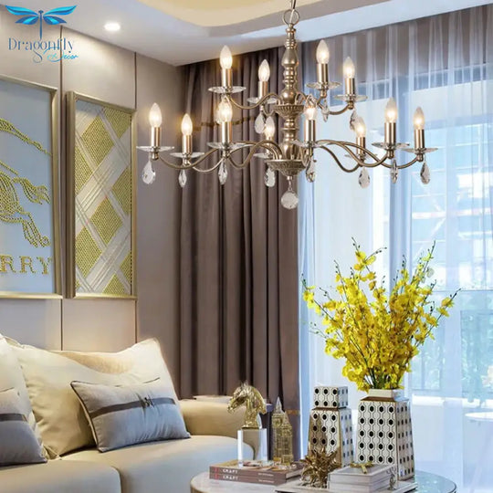 9/12/15 Lights Ceiling Light Country Candle Metal Hanging Chandelier In Champagne For Dining Room