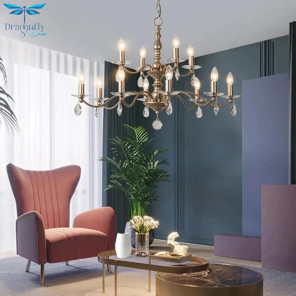 9/12/15 Lights Ceiling Light Country Candle Metal Hanging Chandelier In Champagne For Dining Room
