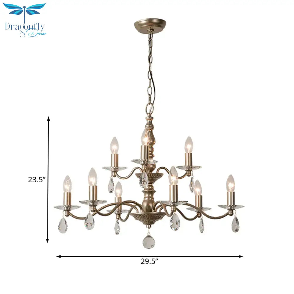 9/12/15 Lights Ceiling Light Country Candle Metal Hanging Chandelier In Champagne For Dining Room