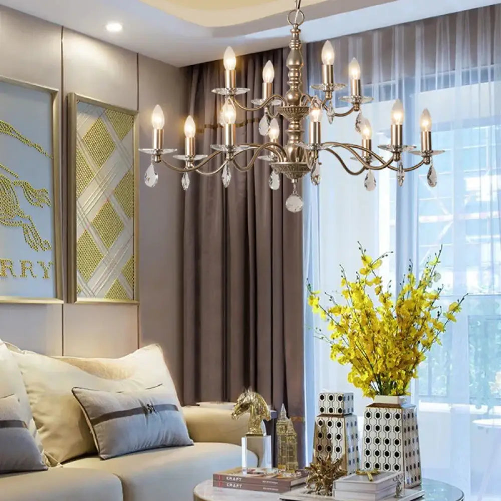 9/12/15 Lights Ceiling Light Country Candle Metal Hanging Chandelier In Champagne For Dining Room
