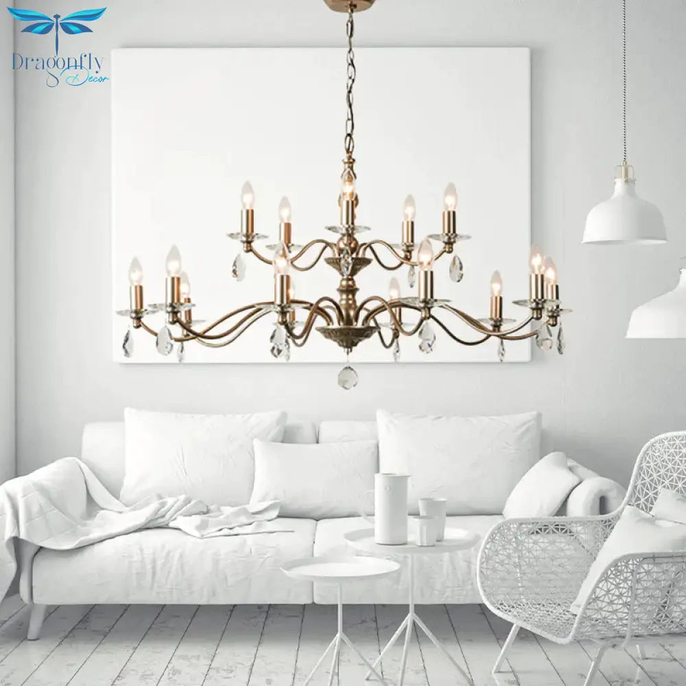 9/12/15 Lights Ceiling Light Country Candle Metal Hanging Chandelier In Champagne For Dining Room