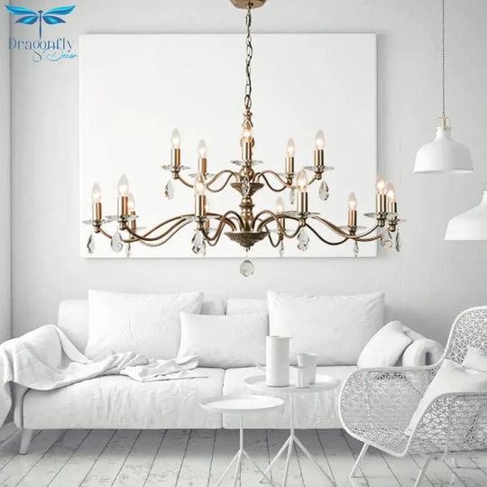 9/12/15 Lights Ceiling Light Country Candle Metal Hanging Chandelier In Champagne For Dining Room
