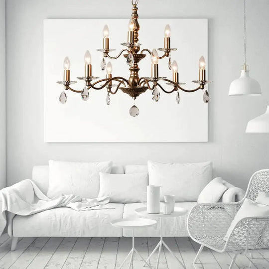 9/12/15 Lights Ceiling Light Country Candle Metal Hanging Chandelier In Champagne For Dining Room