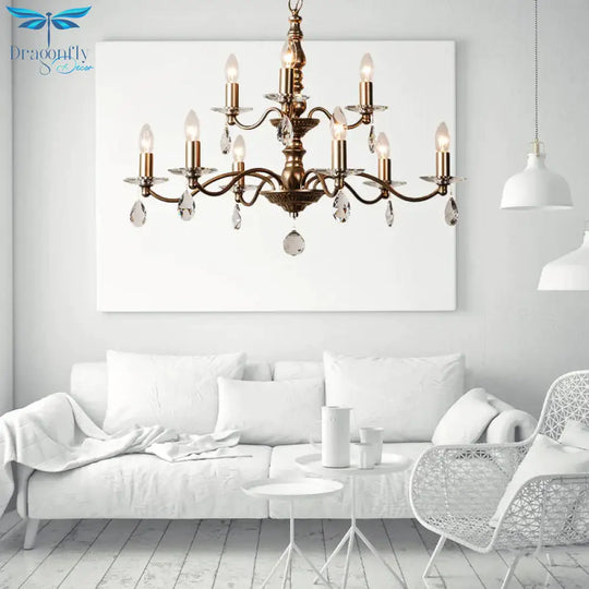 9/12/15 Lights Ceiling Light Country Candle Metal Hanging Chandelier In Champagne For Dining Room