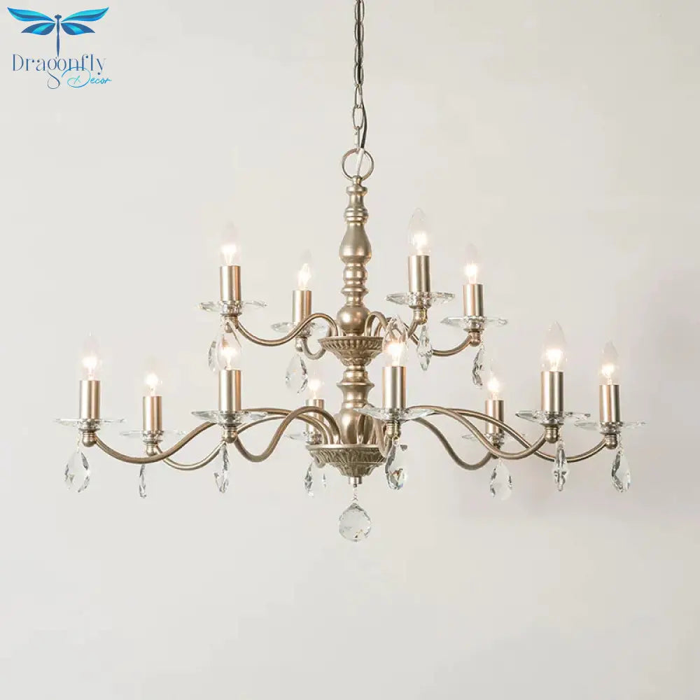 9/12/15 Lights Ceiling Light Country Candle Metal Hanging Chandelier In Champagne For Dining Room