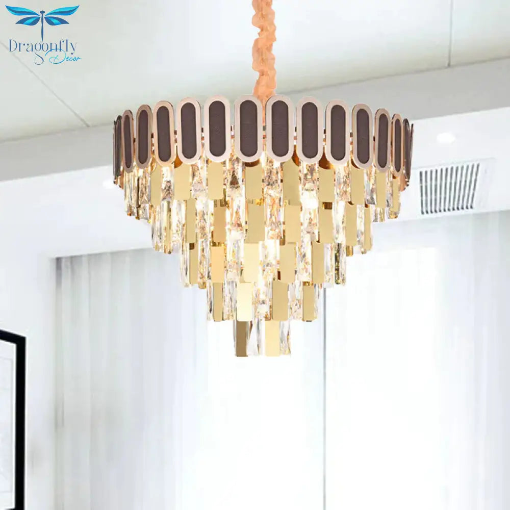 9/16 Lights Dining Room Chandelier Contemporary Gold Hanging Light Kit With Cone Crystal Shade