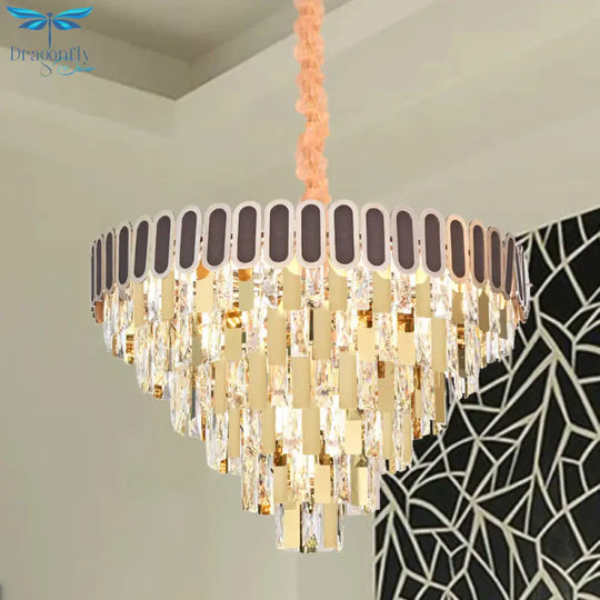 9/16 Lights Dining Room Chandelier Contemporary Gold Hanging Light Kit With Cone Crystal Shade