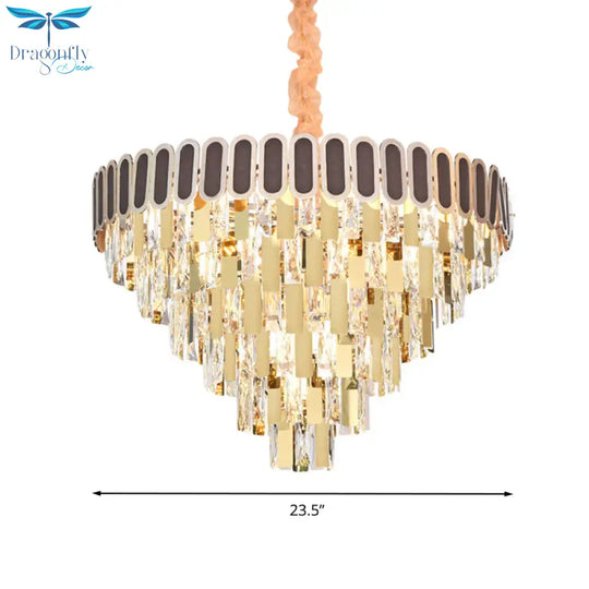 9/16 Lights Dining Room Chandelier Contemporary Gold Hanging Light Kit With Cone Crystal Shade