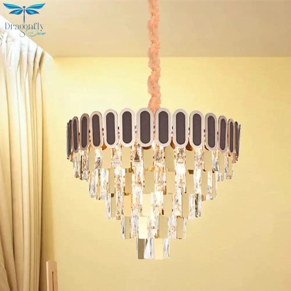 9/16 Lights Dining Room Chandelier Contemporary Gold Hanging Light Kit With Cone Crystal Shade