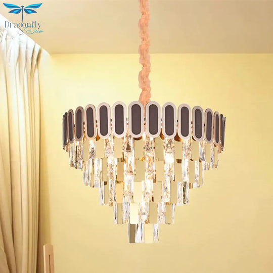 9/16 Lights Dining Room Chandelier Contemporary Gold Hanging Light Kit With Cone Crystal Shade