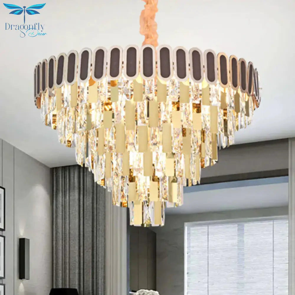 9/16 Lights Dining Room Chandelier Contemporary Gold Hanging Light Kit With Cone Crystal Shade