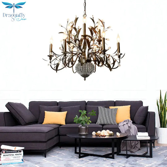 9 Bulbs Branch Ceiling Chandelier Contemporary Metal Suspended Lighting Fixture In Antique Brass