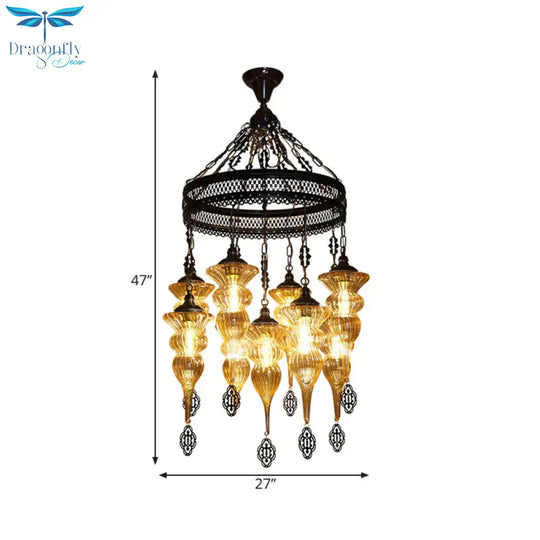 9 Bulbs Pendant Chandelier Traditional Coffee Shop Suspension Lighting Fixture With Jar Tan Ribbing