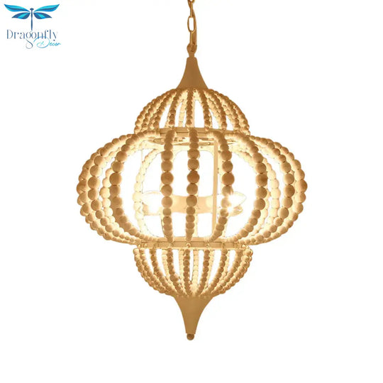 9 - Light Chandelier Pendant Cottage Wooden Lantern Ceiling Light Fixture In White