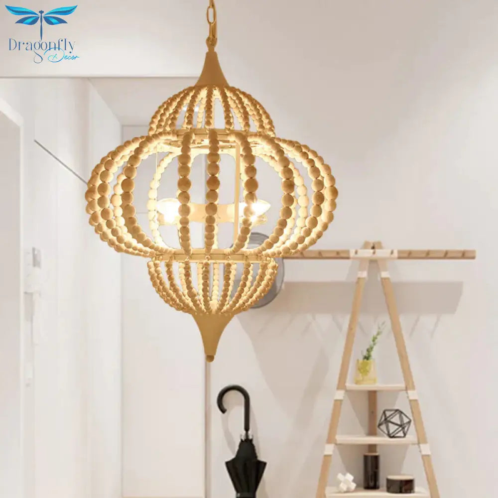 9 - Light Chandelier Pendant Cottage Wooden Lantern Ceiling Light Fixture In White