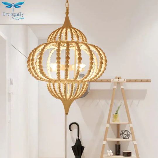 9 - Light Chandelier Pendant Cottage Wooden Lantern Ceiling Light Fixture In White