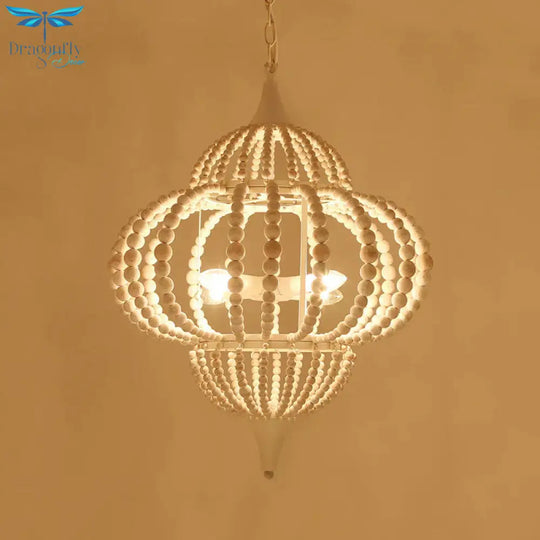 9 - Light Chandelier Pendant Cottage Wooden Lantern Ceiling Light Fixture In White