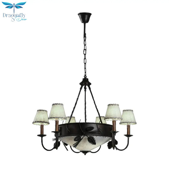 9 Lights Ceiling Light Country Domed Frosted Glass Hanging Chandelier In Black For Dining Room With