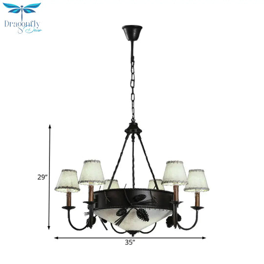9 Lights Ceiling Light Country Domed Frosted Glass Hanging Chandelier In Black For Dining Room With