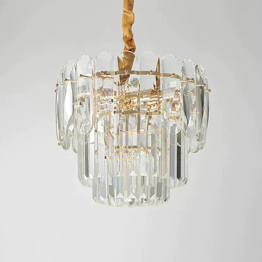 8 - Bulb Clear Crystal 3 - Layer Round Chandelier Pendant Light