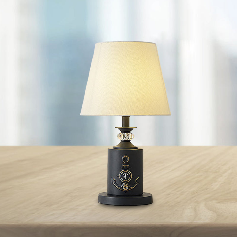 Teresa - Mediterranean - Style Cylinder Table Light: Metal Single Bedside Fabric