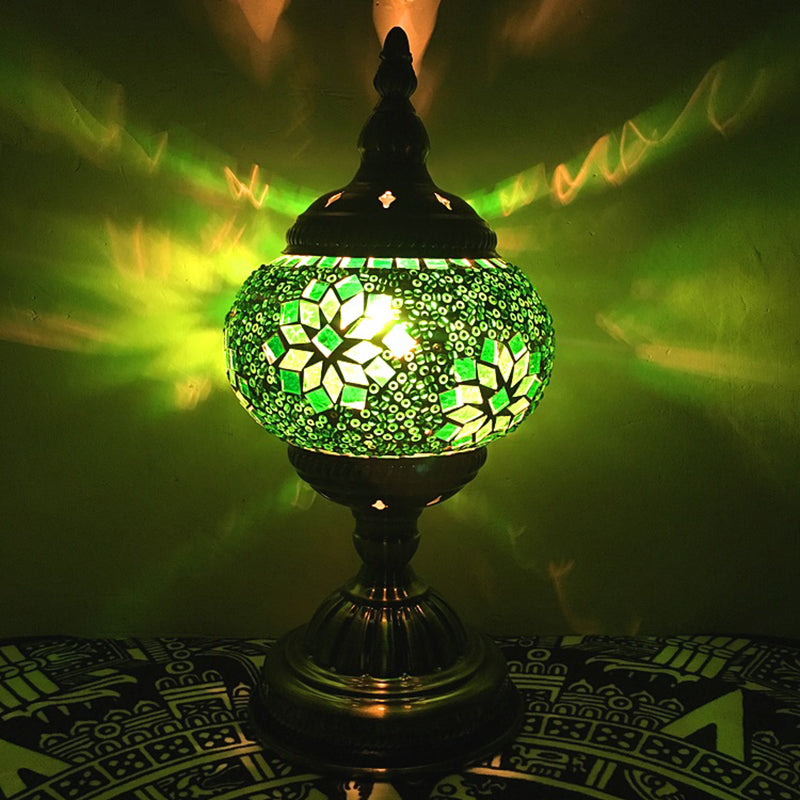 Veronica - Bohemia Orb Night Table Lamp Single Light Hand Cut Glass Nightstand Lighting In
