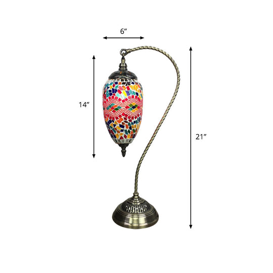 Algieba - Bohemian Droplet Nightstand Light 1 - Bulb Stained Art Glass Night Lamp With Curved Arm