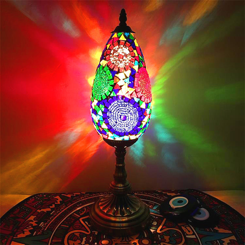 Diane - Antique Orange/Red 1 Bulb Table Light Stained Art Glass Teardrop Plug In Nightstand Lamp