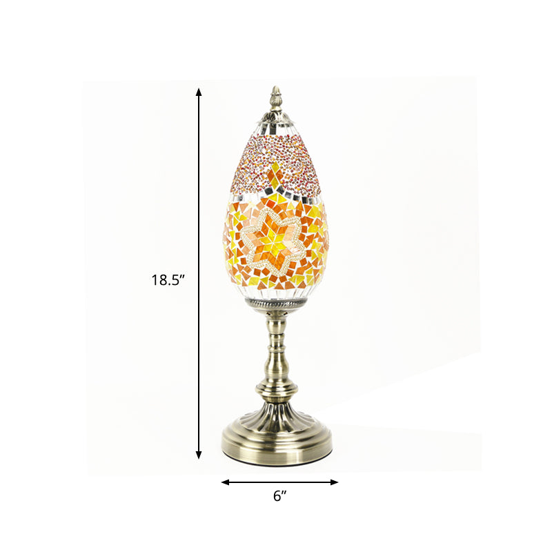 Diane - Antique Orange/Red 1 Bulb Table Light Stained Art Glass Teardrop Plug In Nightstand Lamp