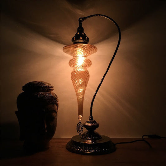 Elisa - Stylish Brass/Gloss Black 1 Head Table Lamp Bohemia Amber Glass Oval/Urn Nightstand