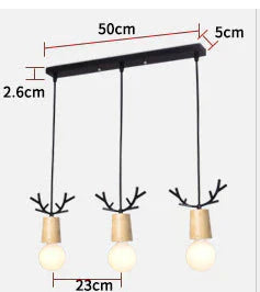 Nordic Wood Fawn Head Chandelier Children’s Bedroom Bedside Living Room Xuanguan Creative
