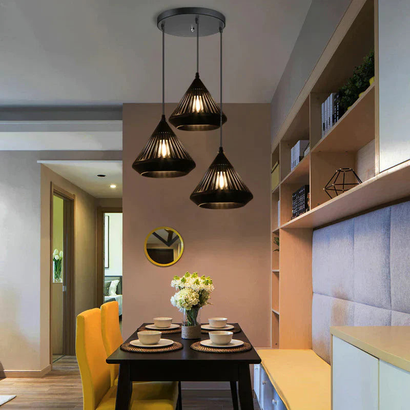 Dining Room Chandelier Three Head Modern Simple Household Hollowed Out Carving Fashion Iron