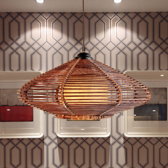 Vera - Asian Style Hand - Woven Rattan Hanging Light In Brown