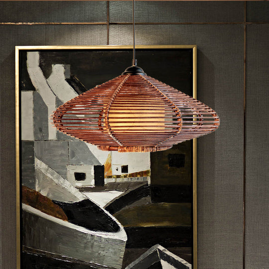 Vera - Asian Style Hand - Woven Rattan Hanging Light In Brown