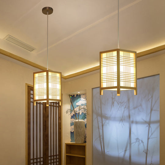 Gacrux - 6/8.5 Wide Wooden Square Hanging Lantern Light Japanese 1 - Light Natural Wood Pendant