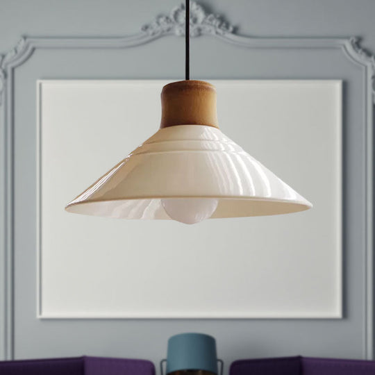 Iris - White Conic Pendant Lamp Modern Style Ceramic 1 Light Hanging Fixture For Dining Room
