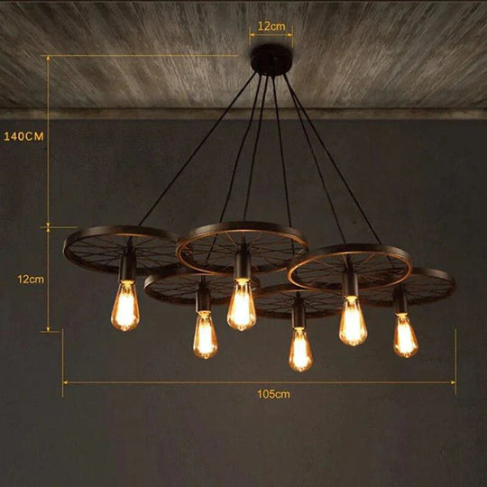 Retro Industrial Iron Wheel Vintage Black Pendant Lamp Classic Loft Lights E27 For Restaurant