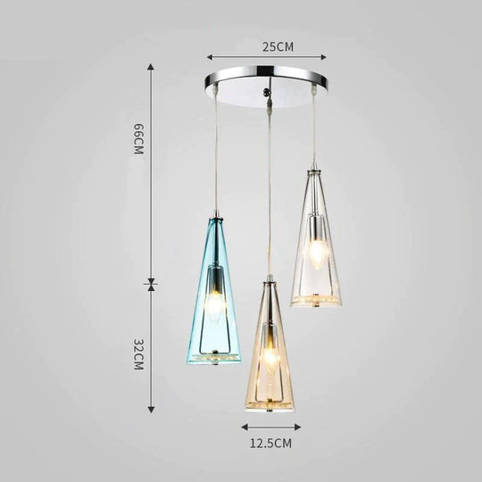 Modern Simple Led Chandelier Three Head Crystal Disc Tricolor Mix (Aqua + Cognac Clear) / 5W Pendant