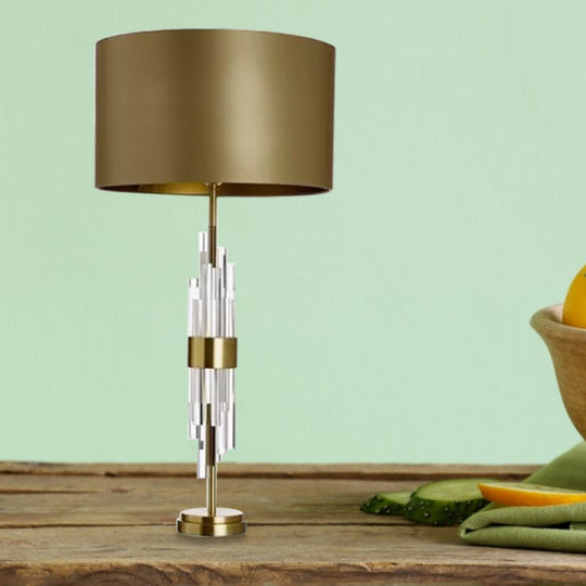 Ilaria - Gold Drum Table Light: Minimalist 1 - Light 13/15 Wide Nightstand Lamp