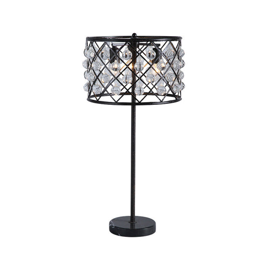 Justine - Modernist Grid Nightstand Light With Drum Design Crystal Drip Lamp