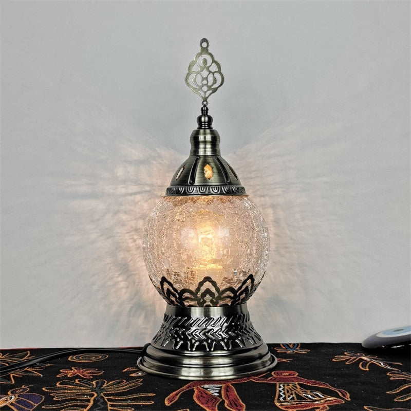 Sophie - Crackle Bronze 1 Light Desk Lamp Bohemian Glass Oval/Globe Night Table For Living Room