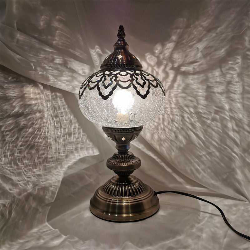 Sophie - Crackle Bronze 1 Light Desk Lamp Bohemian Glass Oval/Globe Night Table For Living Room / D