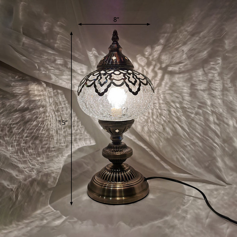 Sophie - Crackle Bronze 1 Light Desk Lamp Bohemian Glass Oval/Globe Night Table For Living Room