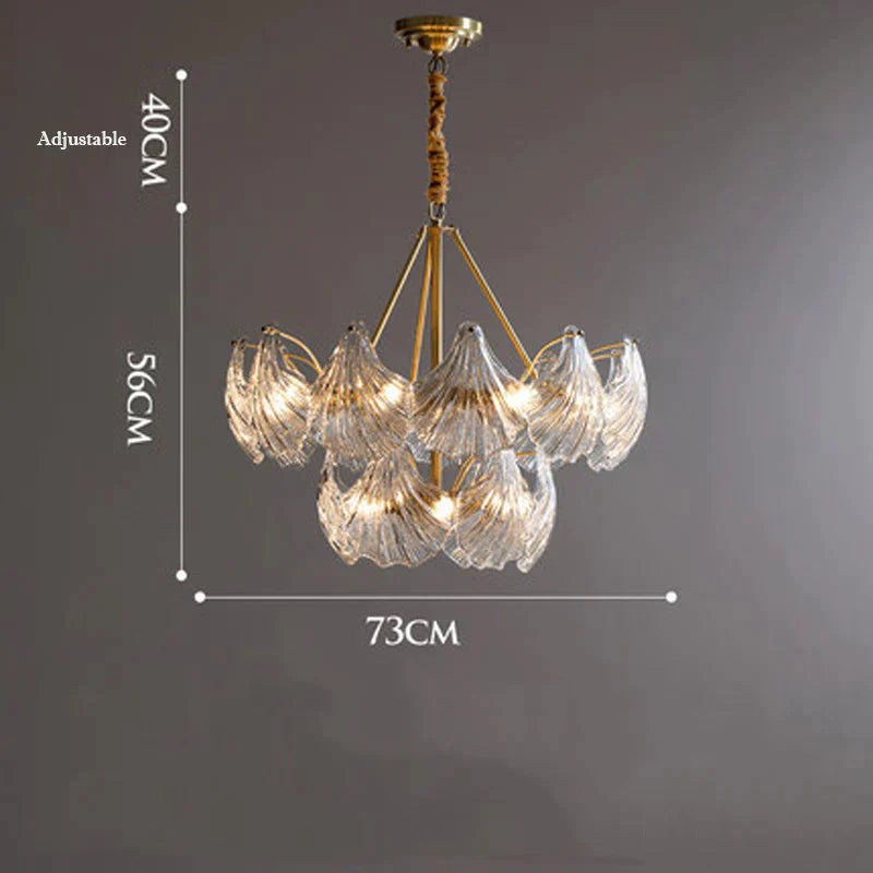 All Copper American Shell Bedroom Chandelier Glass 12 Heads Pendant