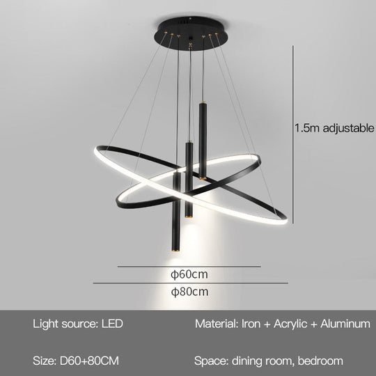 Modern Led Chandelier With Spotlight For Living Dining Room Kitchen Black Simple Pendant Lamps